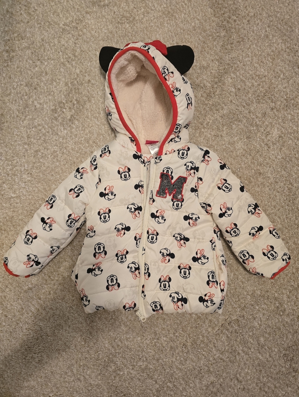 Disney Junior Minnie Hooded Fleece Puffer Jacket Size 3T New Wothout Tag